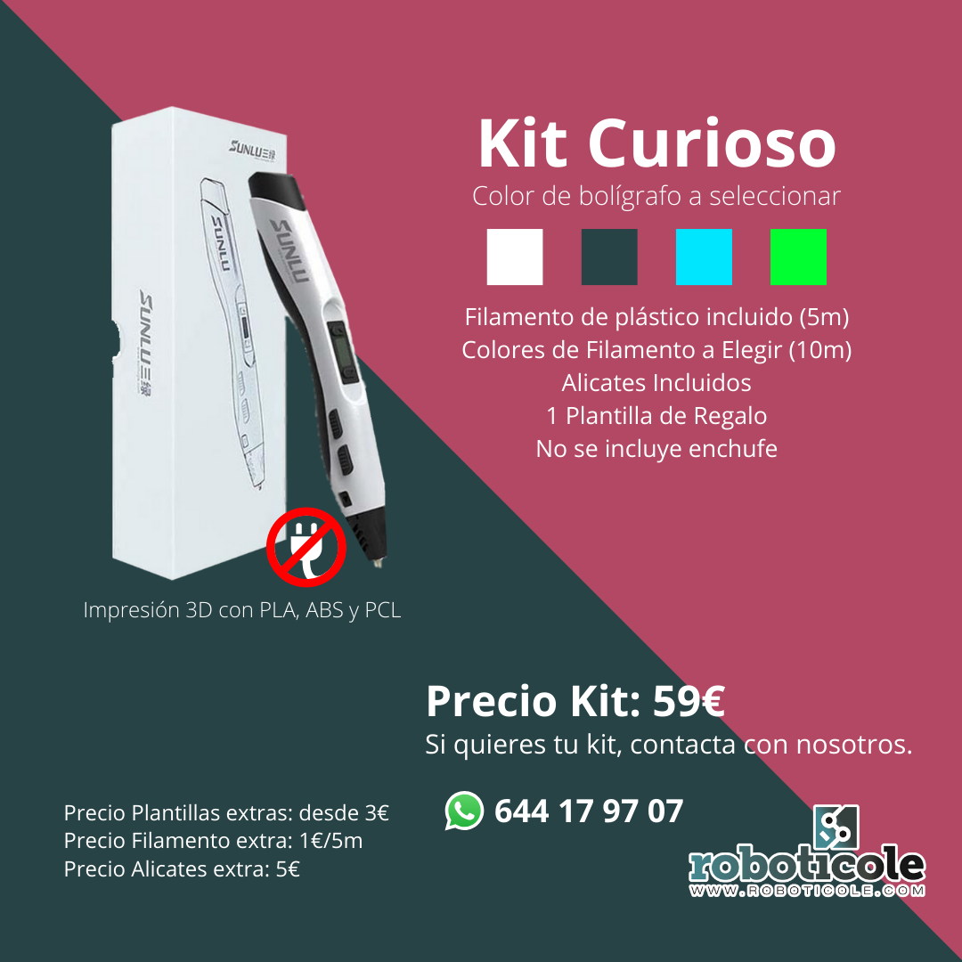 Kit Curioso: bol&iacute;grafo, filamento y accesorios incluidos