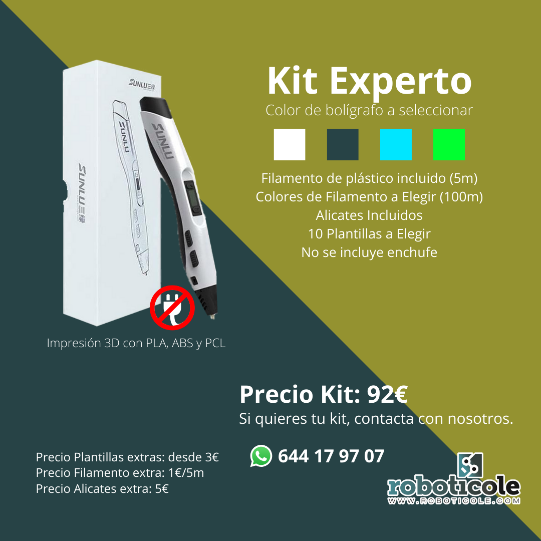 Kit Experto: bol&iacute;grafo, filamento y accesorios incluidos