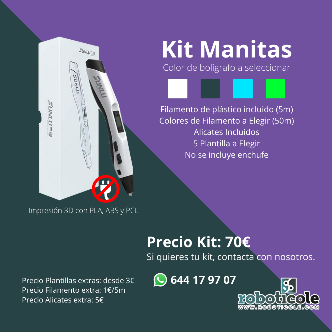 Kit Manitas: bol&iacute;grafo, filamento y accesorios incluidos